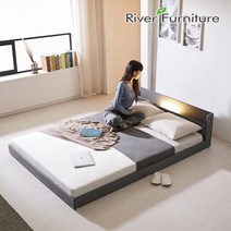 어스트 저상형LED조명콘센트 낮은침대 Q 퀸프레임+40T매트리스포함 침대추천, 그레이