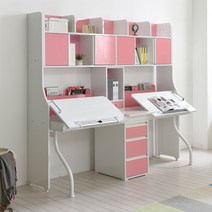 아토 2인 어린이 멀티형 각도조절책상 책꽂이 어린이 키즈 핑크 공부 학생 책상