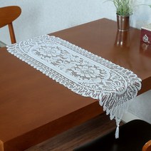 socean 크로쉐 테이블보 플라워 식탁 러너 33x127 화이트 꽃무늬 화이트 식탁보 촛대 액자 매트 장식 콘솔 러너 협탁