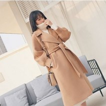 캐시미어 코트 여성 핸드메이드 코트 양모 코트 여자 랜턴 느슨한 허리 여성 울 긴 핸드메이드 코트