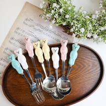 빈티지 베어 세라믹 손잡이 스푼&포크, 빈티지 베어 스푼 - 블루, 1개