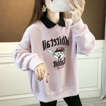 [하나비] 에바어리나 2040 여성 봄 가을 3컬러 라운드넥 배색 카라 레터링 데일리 긴팔 티셔츠