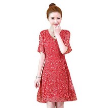 여성 반소매 A 라인 원피스 카슈쿠르 플레어 미니 길이 무릎 길이 레드 M L LL 3L 4L 5L 6L 큰 사이즈 (5L)