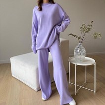 이월 스키복 세트 스키팀복 뜨개질 레이디 바지 스트레이트 바지 정장 여성 캐주얼 긴 바지 솔리드 복장 느슨한 기본 바지 세트