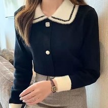 신스엔스 여성 카라넥 니트 큐빅 단추 데일리
