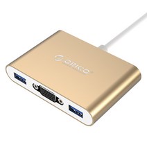 오리코 Type C to HDMI + USB허브 컨버터 RCV3A, 골드