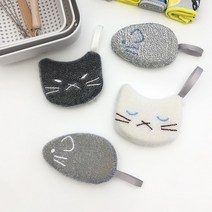 야옹이 수세미 2p 생쥐 모양 set 싱크대 키친 다용도, 상세페이지참조, 고양이 쥐돌이 수세미[4개입]