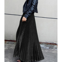 벨벳 밴딩 플리츠 주름 롱 스커트 치마 일상화보 라이플