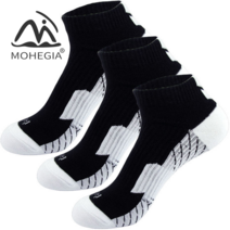 MOHEGIA 3 쌍의 봄과 여름면 패딩 타월 프로 농구 양말 짧은 튜브 땀 흡수를 실행하는 야외 하이킹 양말, 평균 코드, 검은 색 두꺼운 수건 바닥 3 쌍