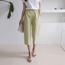 여자 파스텔 린넨 바지 밴딩 배기핏 7부 팬츠