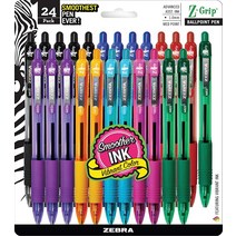 Zebra Pen Z그립 리트랙터블 볼펜 다양한 색상 모음 중간 굵기 1mm 24개, Assorted_7 Count (Pack of 1)