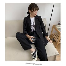 여성블랙정장세트 여자수트세트 발표면법복장 정장자켓바지세트 클래식 배색 캐주얼 면접복 자켓슬랙스세트