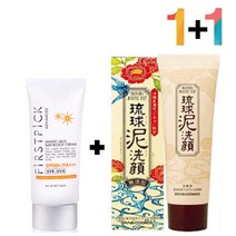 물리적자외선차단제 안끈적이는 선 썬 크림 시카 머드 진흙 클렌징폼 세안72394EA, 매직마일드선크림 1개_오키나와머드폼 1개