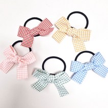 은꽃밴드 (총5P)체크꼬리리본핀/머리끈 유아여아헤어핀 핸드메이드