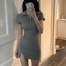 데일로엔 여성 카라넥 밑단 슬릿 반팔 원피스