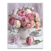 DIY 보석십자수 액자세트 캔버스형 40x50cm 명화그리기, SW.34 꽃병 속의 장미꽃