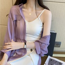 쉬폰 래쉬가드 여성 코디 끈나시원피스 얇은 쁘띠 코트 여름 짧은가디건 숄 배합 치마