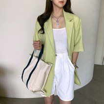 [파인스토리]여자 5부 반팔 소매 린넨 하프 자켓