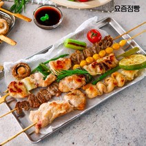 요즘점빵 국내산 모듬꼬치 10개 330g 순살닭꼬치+순살파닭꼬치+닭껍질+염통꼬치 냉동 바베큐소스 3개 증정