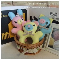 파스텔 딸랑이 삼총사(곰 토끼 돼지 3개 set)교구diy