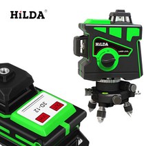 HIDLA 레이저수평기 4배밝기 그린라이트 간편휴대 수평계 목공 타일 녹색 수직/수평 12라인 다양한작업 3D 레이저레벨기 SET