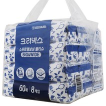 크리넥스 소프트엠보싱 빅앤와이드 물티슈 캡60매 8팩 (캡형) 물티슈캡, 60매입