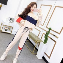 여성 예쁜 얇은 배색 세트 느낌 캐쥬얼 트레이닝복