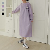 빅걸스토리 여성 빅사이즈 플라워 스마일 이지웨어 캐주얼 기모 원피스