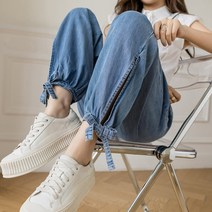 도니와 여성 밴딩청바지 데일리룩 편한청바지 밑단리본 조거팬츠 여행청바지 기본청바지 밴딩데님팬츠 봄청바지 여름청바지 가을청바지 리조트룩 데이트룩 빈티지룩 예쁜청바지 예쁜팬츠