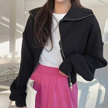[랜덤플레이] 투웨이 크롭 후드 니트 집업