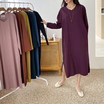 여자 데일리 편안한룩 깔끔한 무지 트임 롱 원피스