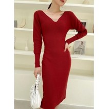 페이퍼먼츠 브이넥 세로 골지 슬림핏 니트 원피스 01159