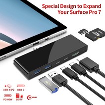 Microsoft Surface Pro7 USB C 허브 빌드인 SD/TF 카드 리더 4K HDMI 호환 RJ45 기가비트 이더넷 PD 어댑터 도킹 스테이션, 7 in 1 USB 및 HDMI