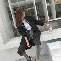 Makone 여성 트렌치 코트 시크 자켓 가을 롱