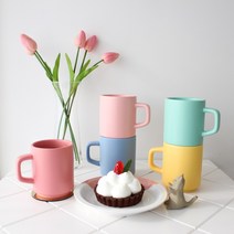 이루와홈 파스텔 8색 반광 솜사탕 홈카페 머그컵 사무실 머그잔 선물용 도자기컵 330ml, 블랙