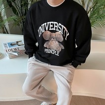 테디베어 캐릭터 프린팅 커플 가을 간절기 오버핏 맨투맨 티