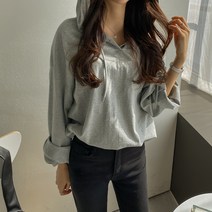 심플투버튼코튼후드티셔츠