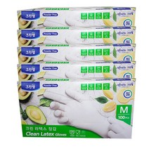 크린랩 라텍스 장갑 (M 중형) 100매 요리용 청소용 이미용 일회용 위생장갑, 5개, 중(M)