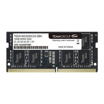 팀그룹 엘리트 DDR4 8GB 싱글 2666MHz PC421300 CL19 언버퍼드 비 ECC 12V SODIMM 260핀 노트북 PC 컴퓨터 메모리 모듈 램 업그레이드 TED48, 2666MHz_16GB