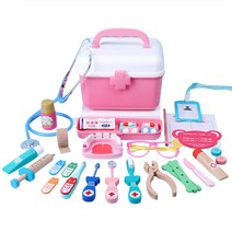 Wooden Teether 의사 놀이 목제 장난감 잔디 세트 미니 닥터 롤 플레이 치과 의사 놀이 수납 박스 첨부 생일 선물 출산 축하 소녀 소년 어린이용 지육 완구 의사 세트 포인트 세트