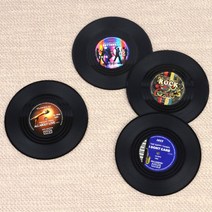 레트로 LP판 커피포트 냄비 컵받침 티코스터 4P