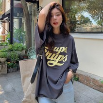 프리티글라라 여성 박시 프린팅 오버핏 반팔 티셔츠 t-08-c