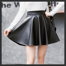 플레어 가죽 허리밴딩 스커트 치마 짧은 겨울가을 퍼지는 A라인 스타일 인조가죽 레더치마 밴드