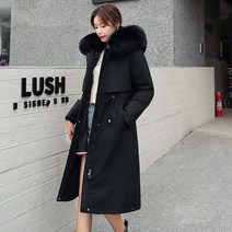 AMlisa 고품격 방한용 날씬한 여성 빅사이즈 기모 롱패딩 겨울 야상 모자 털 풍성한 허리잘록 다운 코트 면복