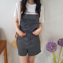 상상그이상 여성용 멜빵 반바지 오버롤 캐주얼 점프수트 반바지 팬츠 허리스트링 포인트 무지 포켓 꾸안꾸룩