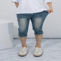 남자 여름 녹청 롤업 7부 청바지 데님팬츠