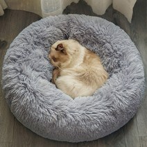 세리냥 고양이 도넛 숨숨 장모 원형 방석 쿠션 침대, 그레이