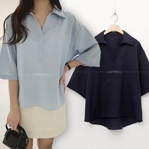 8910 (국내산) 셔츠 카라 셔링 남방 블라우스 7부 티 여성 봄 여름 오피스