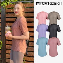 [이지바이] 스위피 여성 여름용 기본핏 반팔 라운드 티셔츠 / 체형커버에 좋은 베이직한 요가복_빅사이즈 헬스복 쿨티 기능성 필라테스