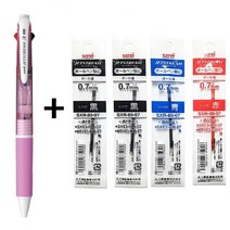 유니 제트스트림 0.7mm 3색 볼펜 (SXE3-400-07) 1개 + 리필심4개, 핑크(13) 1개 + 리필4개(흑2청1적1)